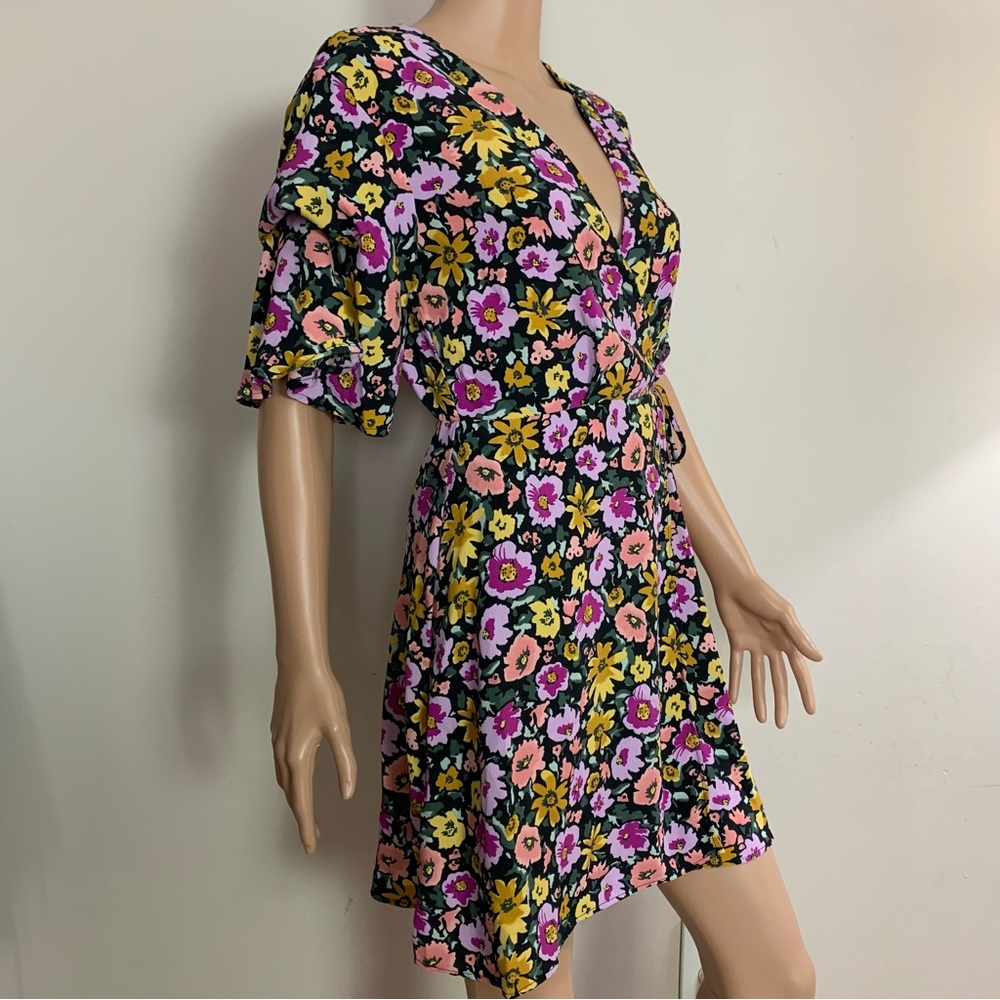 TOPSHOP Lightweight FLORAL Print WRAP Bell Sleeve ANGEL Flutter SUMMER DRESS  0